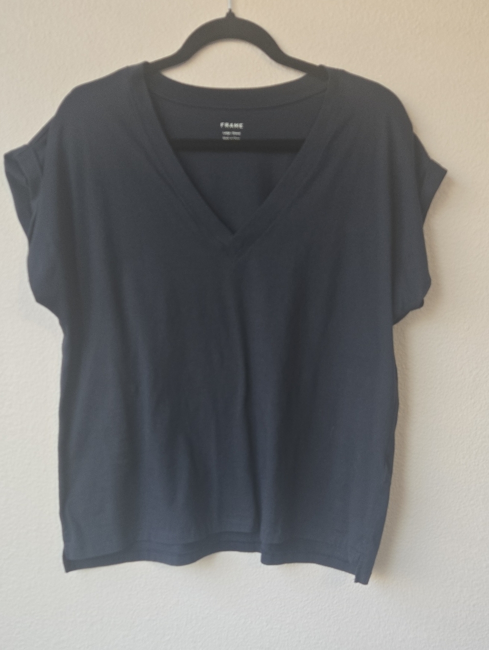 Frame Denim V-Neck Short Sleeve Top - Black